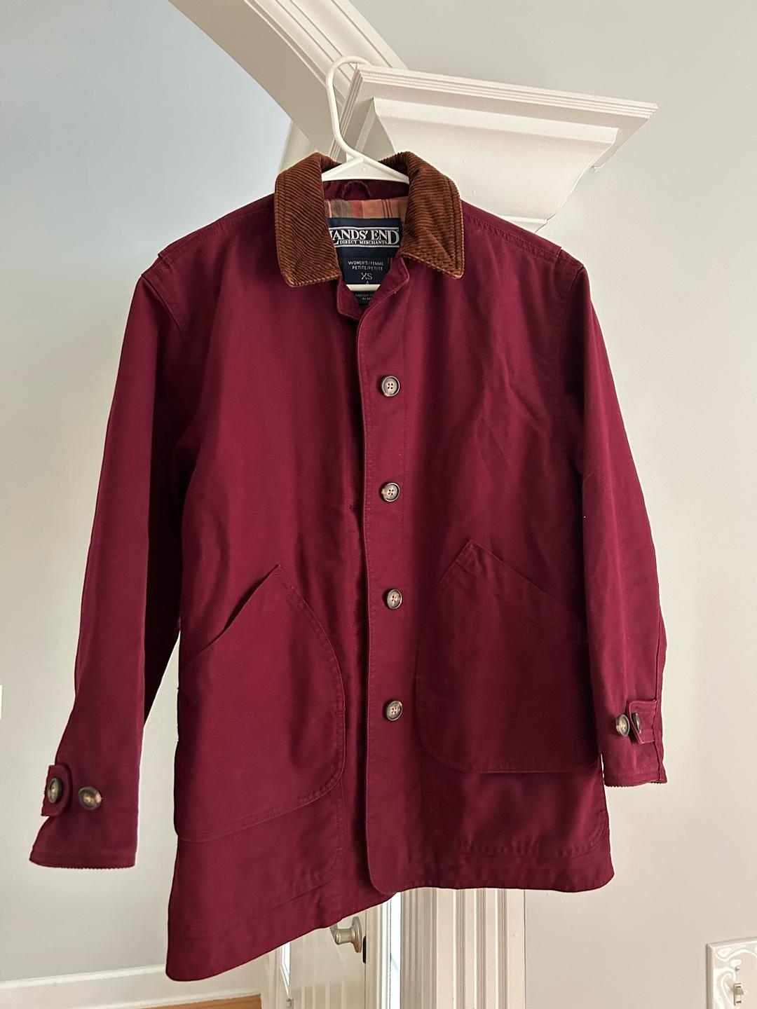 Lands End burgundy chore jacket Lucky Sweater