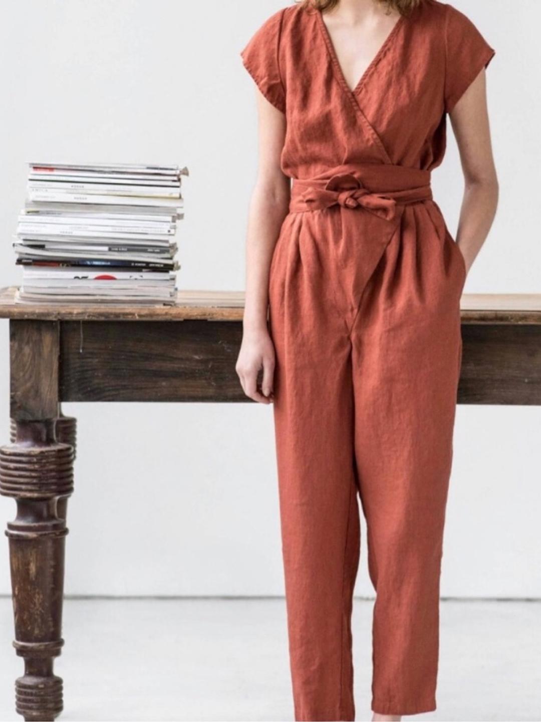 Not perfect linen wrap jumpsuit hotsell