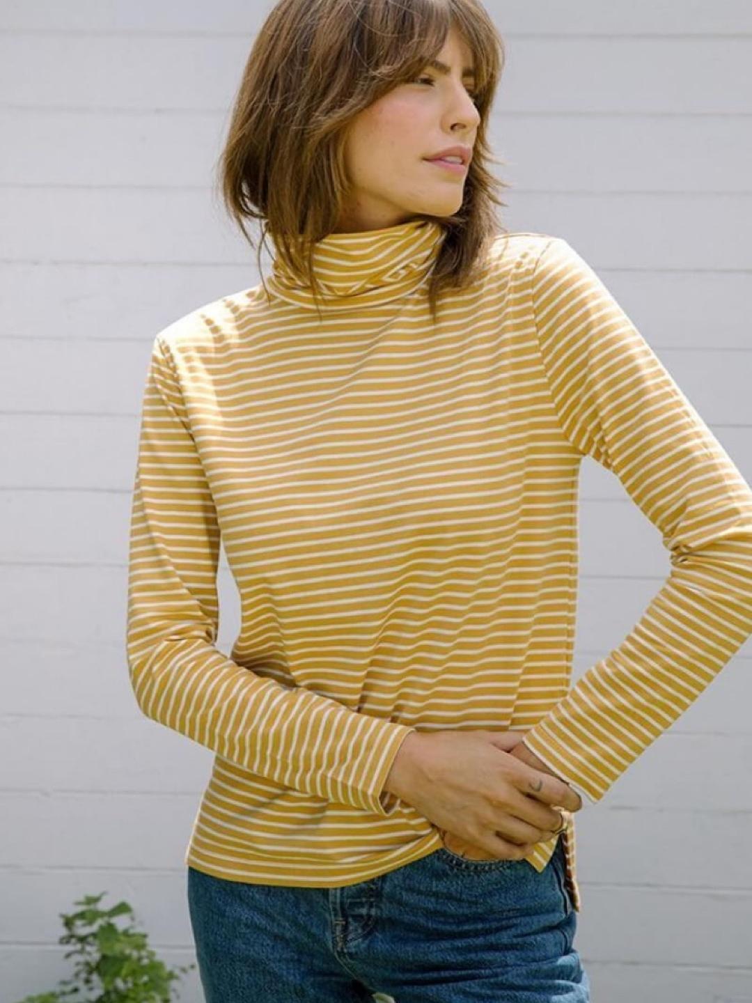 Yellow striped turtleneck top