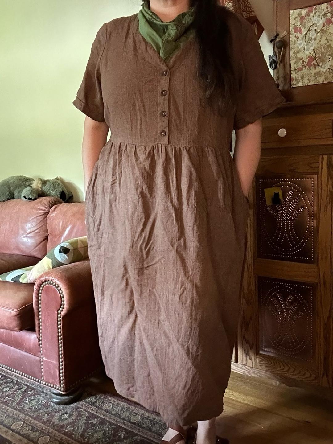 chinese dress ladies No.35 Maxi Length Linen Dress in Tawny Port