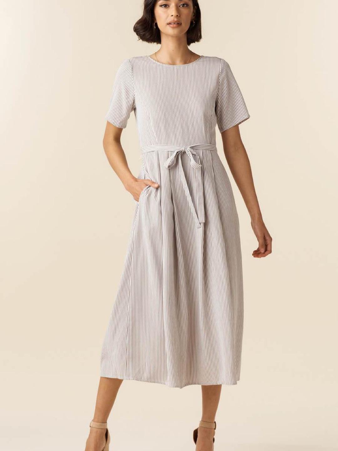 knee length dresses for ladies The Tonnie Button-Up Collared Midi Dress in Navy – Piper & Scoot