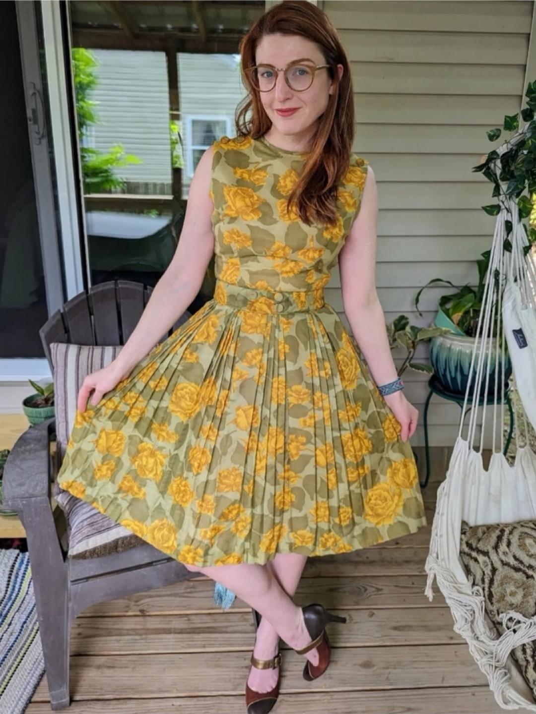 Mustard yellow fit and flare dress sale