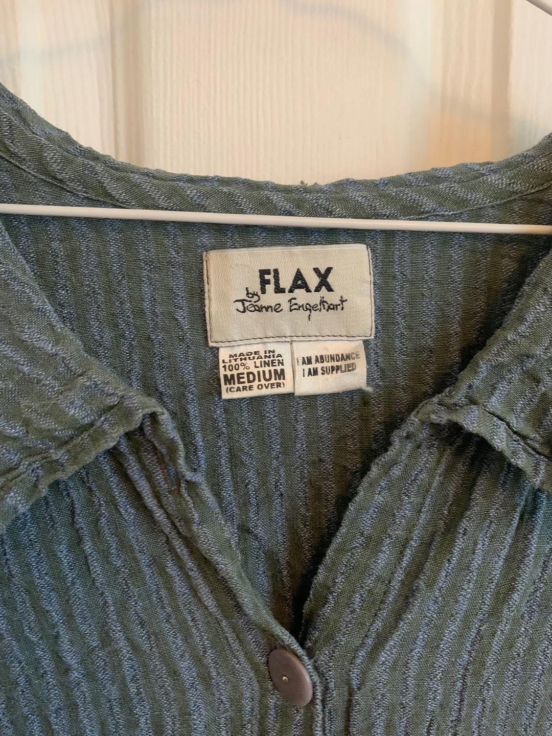 FLAX by Jeanne Engelhart Linen Green Blue Button Down Top Size buy 1X